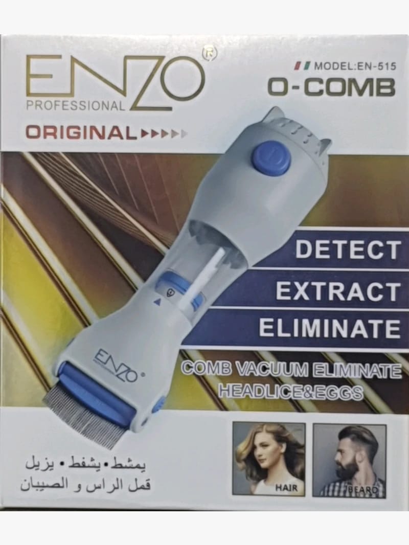 Enzo Professional Electric Comb for Vacuuming and Eliminating Head Lice and Eggs for All Family Members with Modern Design