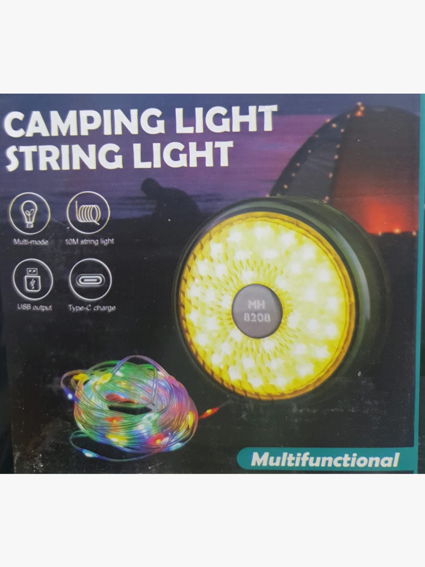 ضوء خيمة LED المتعدد الاستخدامات من ماركة MH 8208 بتصميم عصري للإضاءة الخارجية ومخصص لعشاق التخييم.
