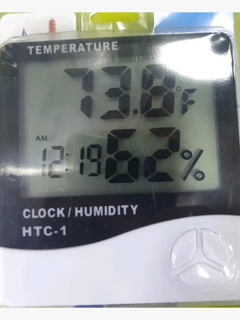 HTC-1 Temperature and Humidity Clock with Large Display for Time and Date, Modern Design for Home and Office with Alarm Setting.