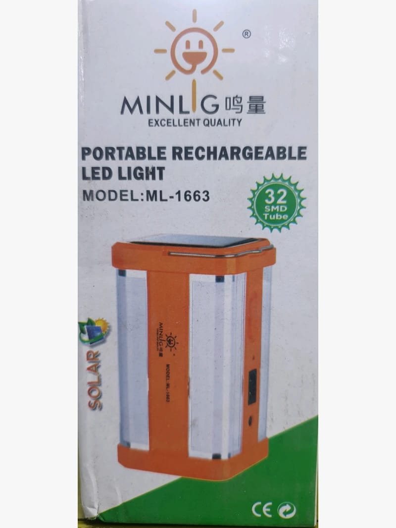 MINLIG Portable Rechargeable LED Light with Solar Design for Home and Emergency Use, Model ML-1663