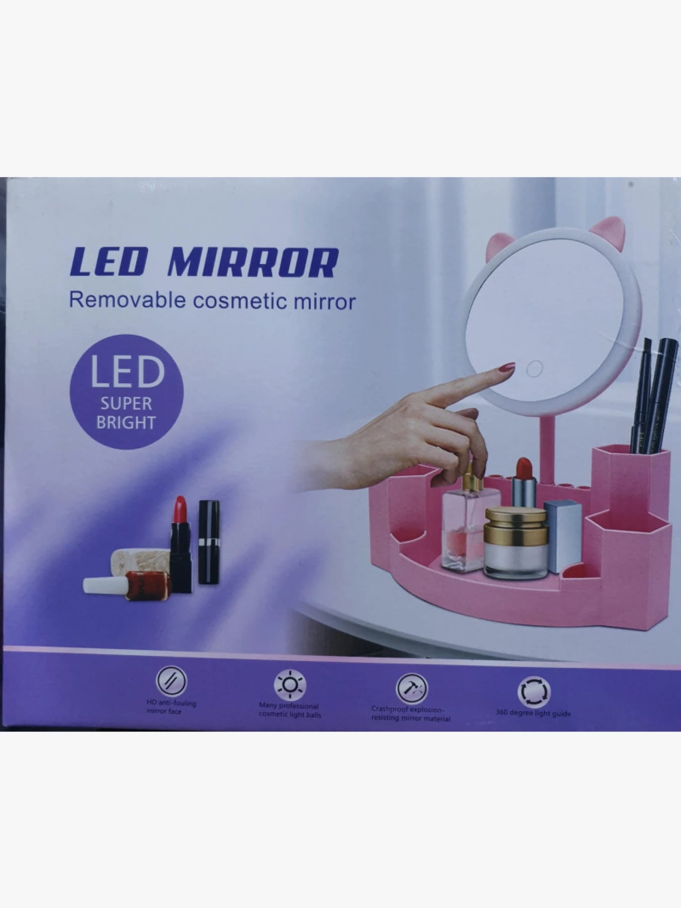 مرآة تجميل LED قابلة للإزالة مع إضاءة ساطعة متعددة الاستخدامات للنساء والبنات من جميع الأعمار بتصميم أنيق.