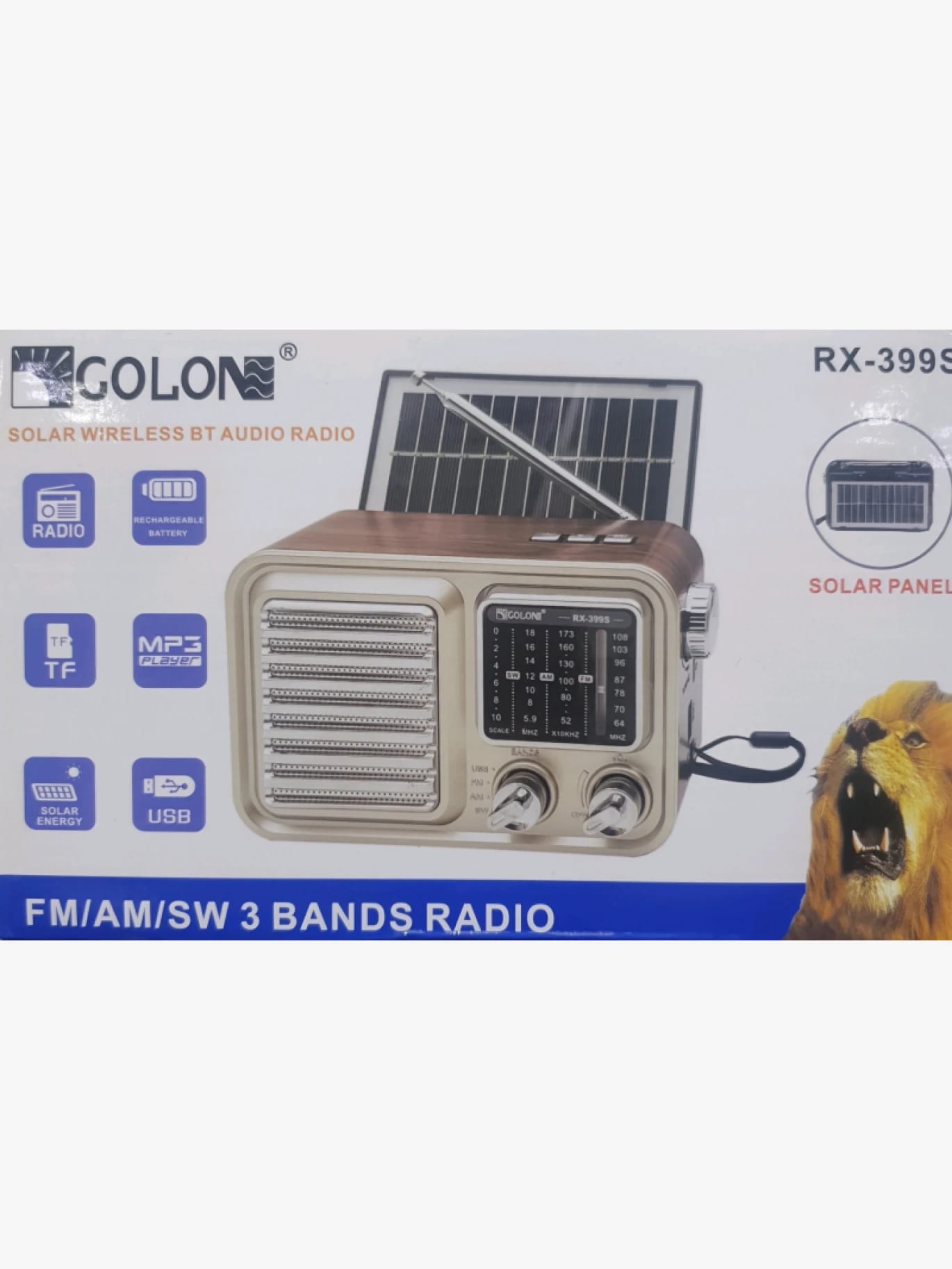 Golon Solar Wireless Tri-Band Vintage Design Audio Radio with Bluetooth Music Player and USB Rechargeable Ports for Audio Enthusiasts