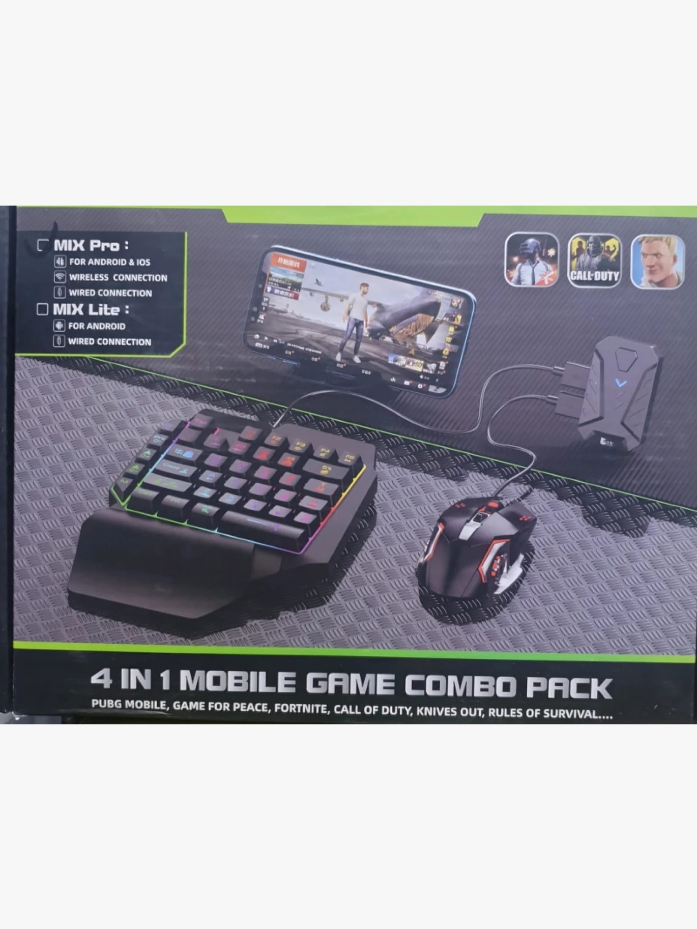 4-in-1 Mobile Game Combo Pack from Premium Brand, Compatible with Android and iOS Systems, Designed for Gaming Enthusiasts.