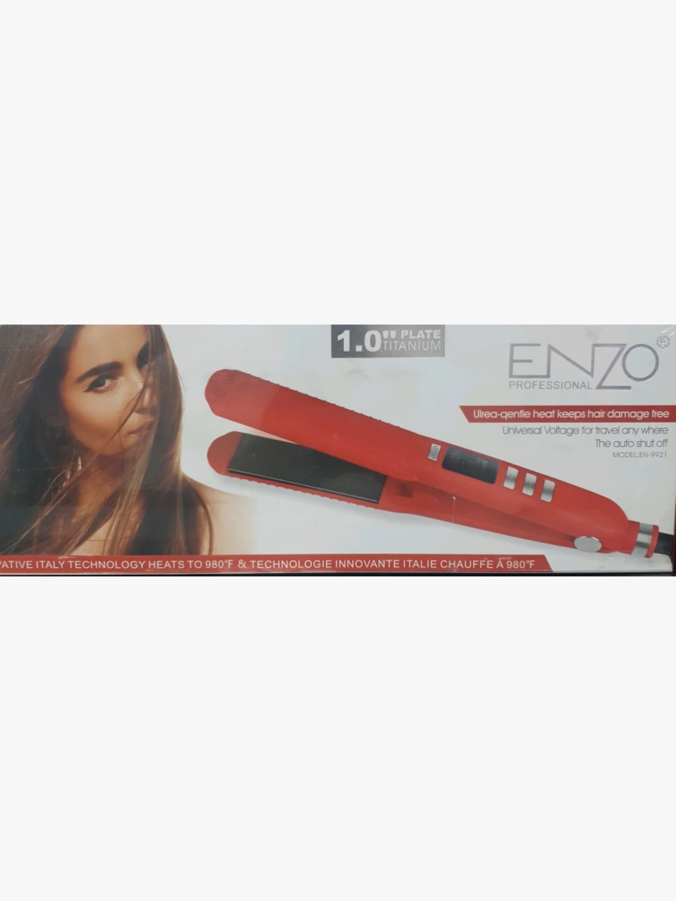 Enzo Professional Hair Straightener, Platinum Design, Ideal for All Hair Types, Designed for Women with High Power and Digital Control