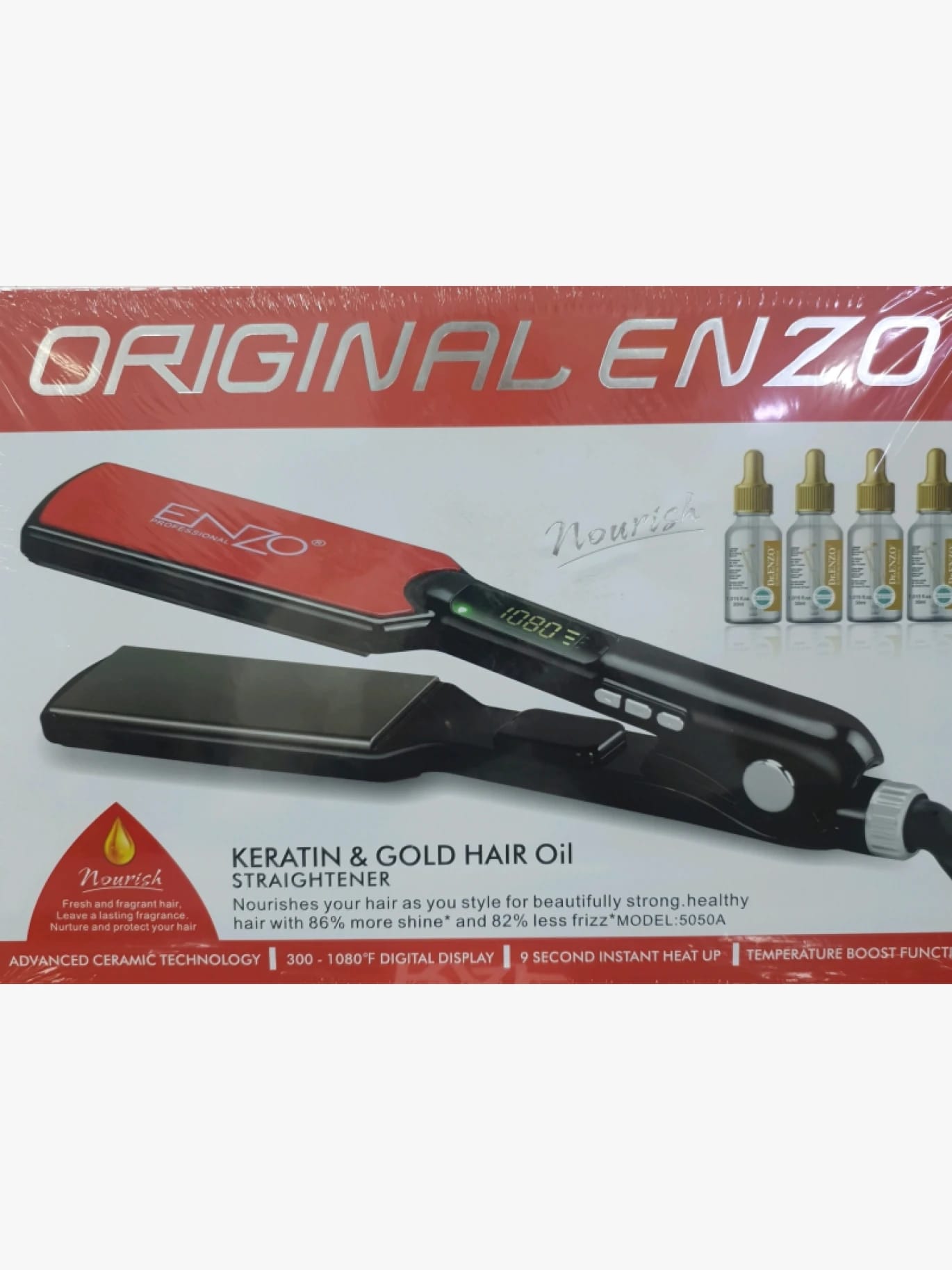 Original Enzo Hair Straightener with Stylish Design, Ideal for All Hair Types for Smooth and Shiny Hair