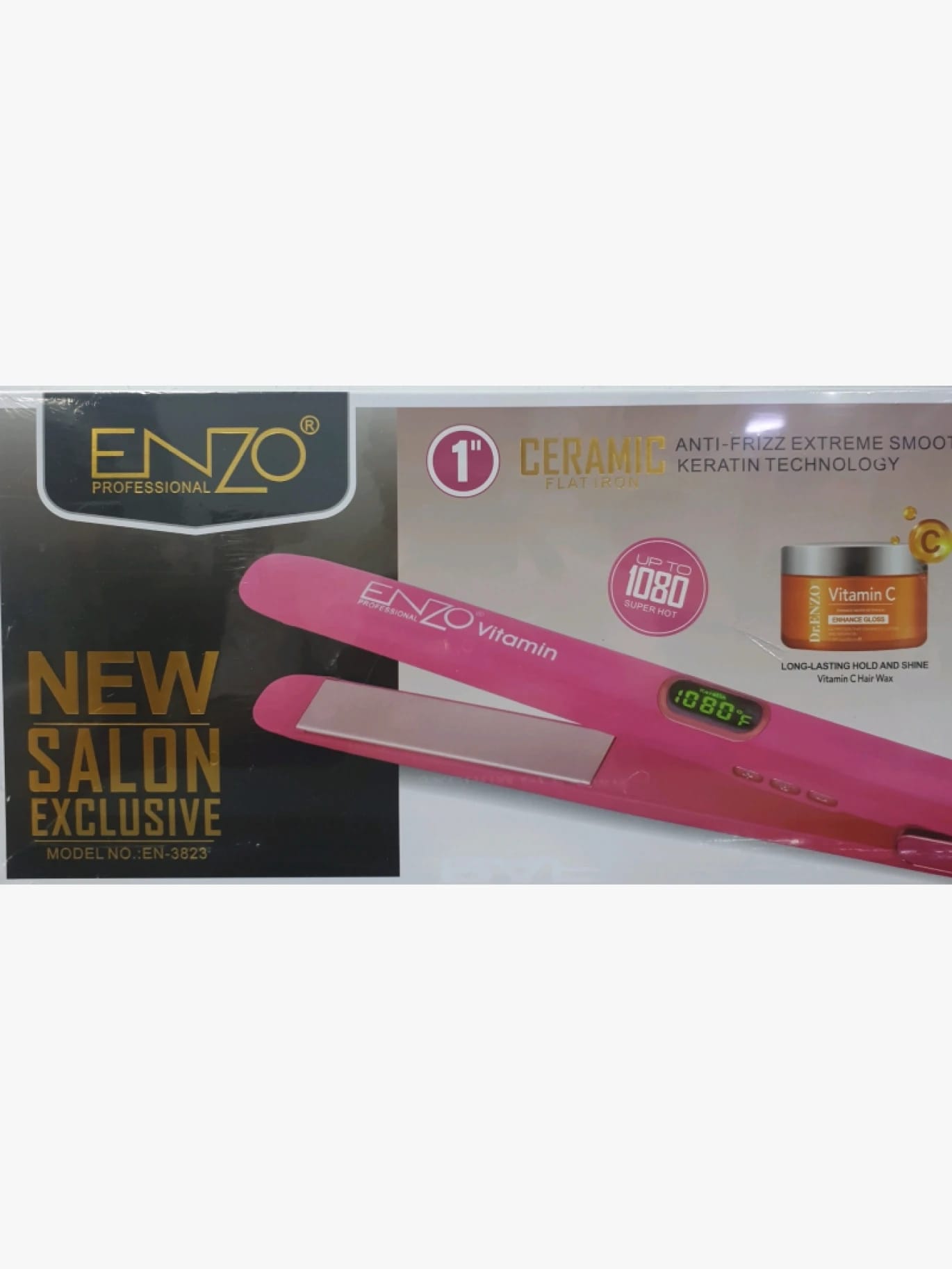 Enzo Professional Ceramic Tourmaline Flat Iron in Pink with Vitamin C Designed for Women's Hair Styling in Salons with Elegant, Distinctive Style