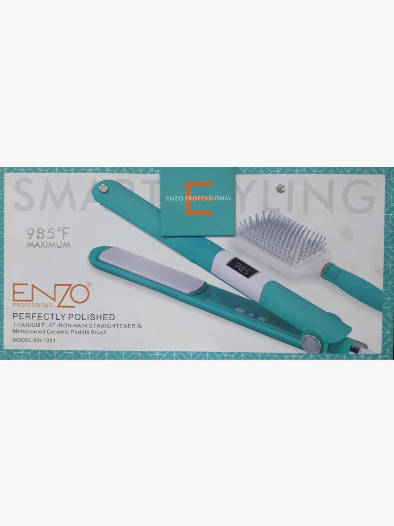 Enzo Professional Titanium Hair Straightener and Moroccan Ceramic Paddle Brush Designed for Women Seeking Elegance