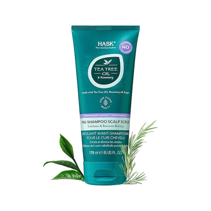 Hask TEA TREE OIL & ROSEMARY Pre-Shampoo Scalp Scrub for All Hair Types, Color Safe, Gluten-Free, Sulfate-Free, Paraben-Free, Cruelty-Free 178ml