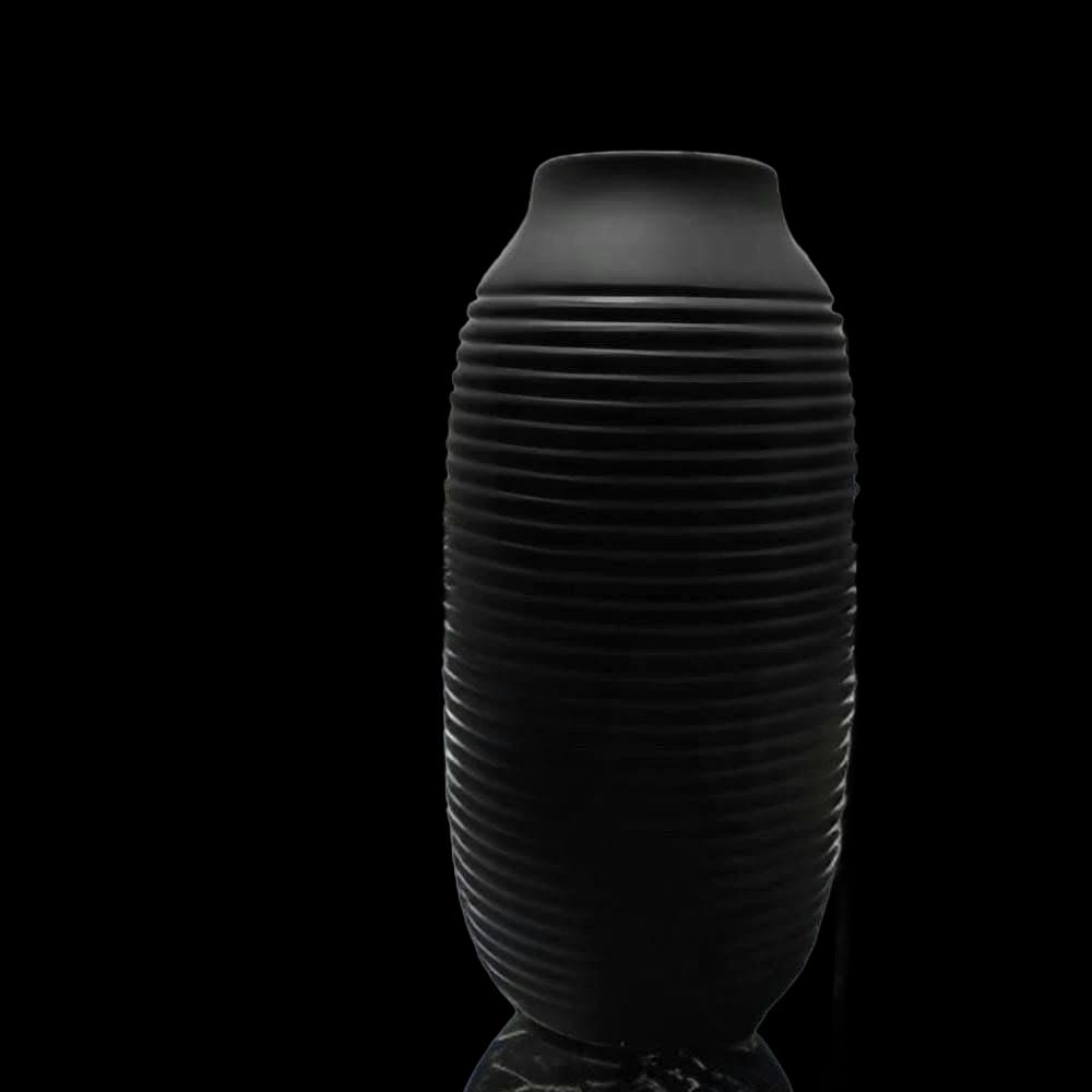 Modern Ribbed Matte Black Vase