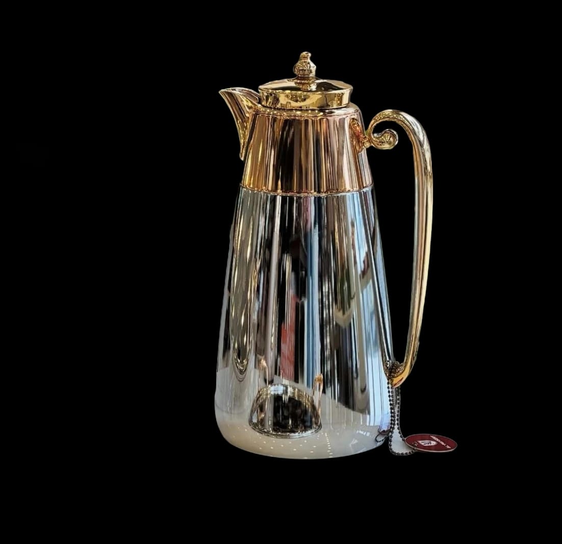 Elegant Gold and Silver Fluted Thermal Carafe