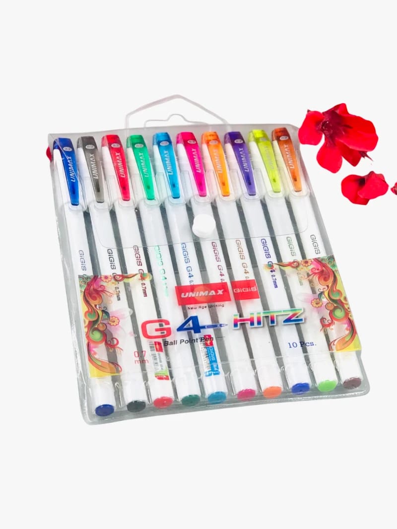 Unimax G4 Hitz Ballpoint Pen Set, Stylish Design, Perfect for Daily Writing and Artistic Creativity, Variety Pack of Ten Vibrant Colors, The Ultimate Experience for Writing Enthusiasts