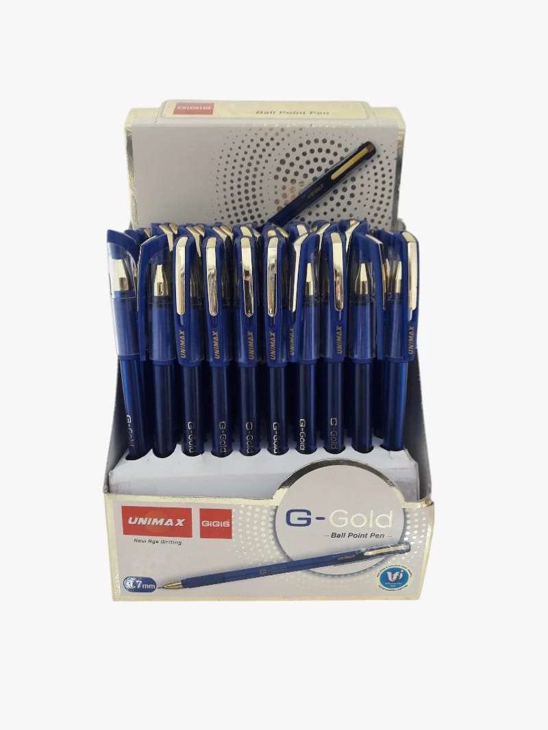 Unimax G-Gold Ball Point Pen, Elegant Blue Design for Daily Writing. Perfect for Students and Professionals Seeking Excellent Writing Performance and Easy Handling. Versatile Collection for All Your Writing Needs.