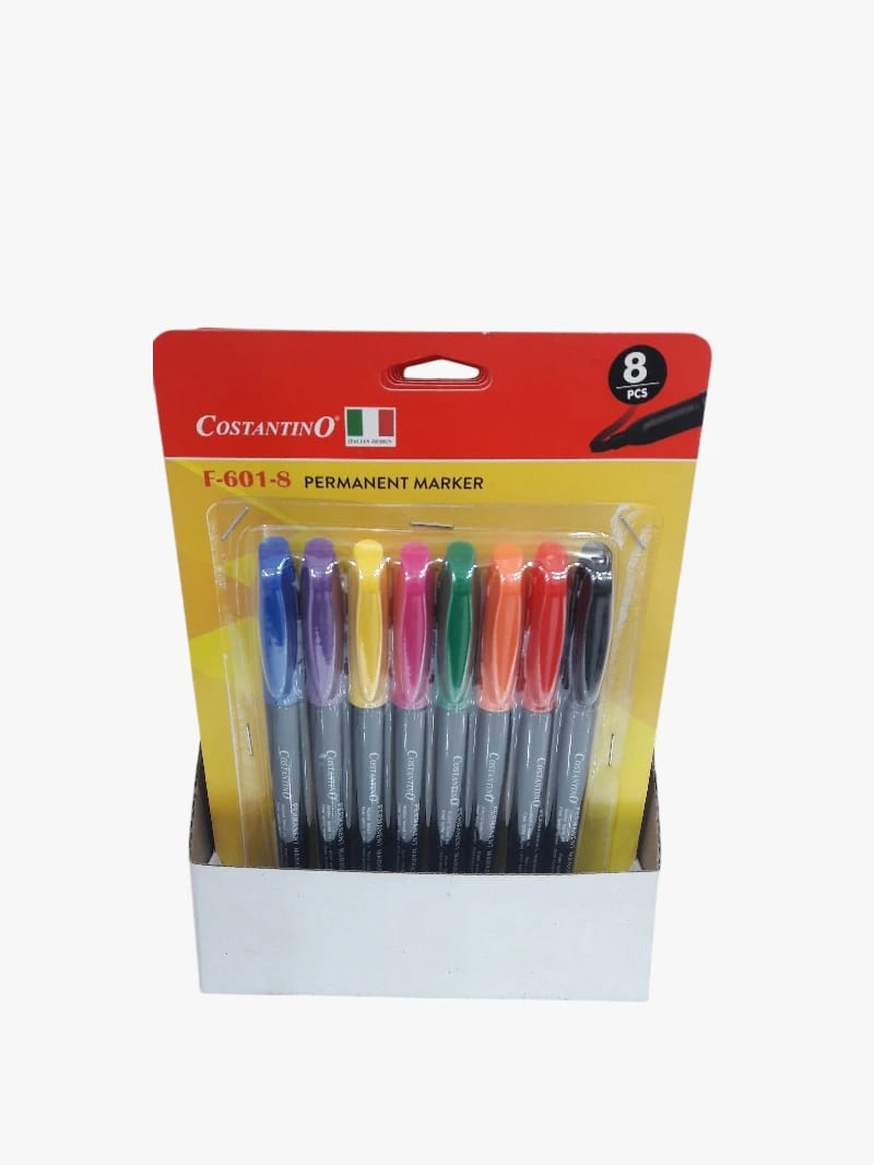 Costantino Superior Quality Multicolor Permanent Markers for Office and School Use Provide Comfort and Flexibility. Set of 8 Pieces for Writing and Storing Notes with Vibrant and Diverse Colors to Add Life