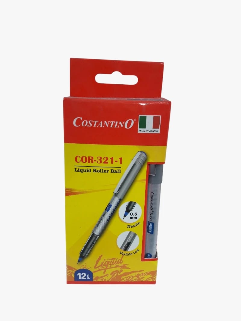 Costantino COR-321-1 Liquid Roller Ball Pens, Sleek and Easy-to-Use Design for Professionals and Students, Ensuring High Writing Comfort. Perfect for Meetings and Lectures. Features Precise Needle Tip. Pack Includes 12 Pens for All Your Daily Needs.