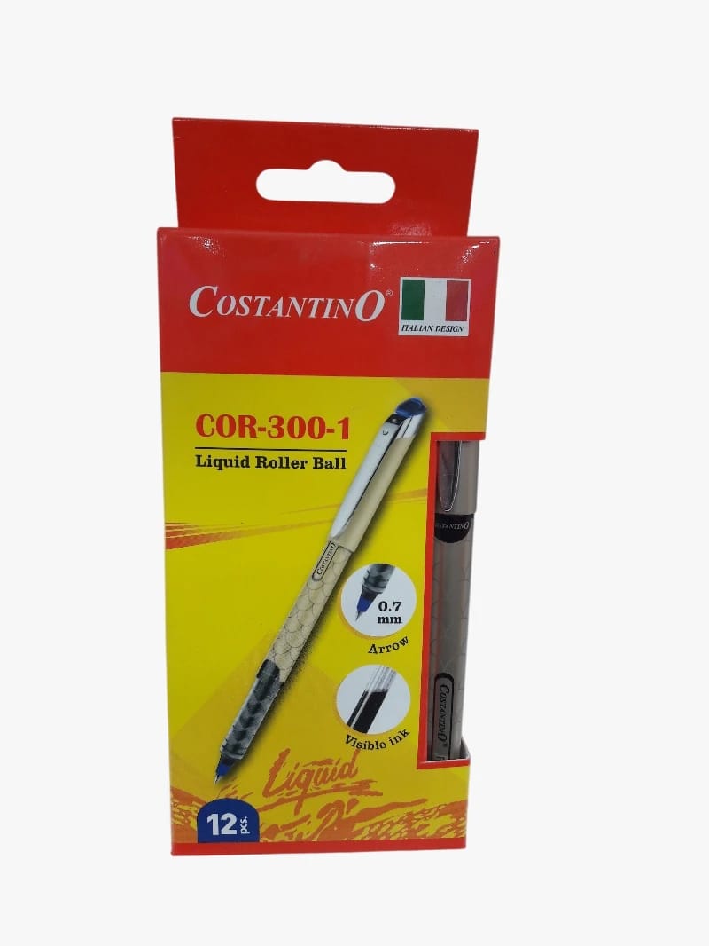 Costantino COR-300-1 Liquid Roller Ball Pen, Italian Design Excellence, Perfect for Students, Professionals, Writers, and Artists. Sleek Writing Tool for Home, Office, or School Use. Available in Pack of 12 Pieces.