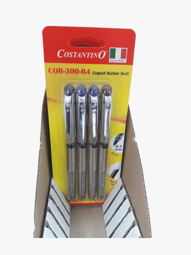 Costantino COR-300-B4 Liquid Roller Ball Pen Set, Modern Design for Smooth Writing, Perfect for Business Executives, Students, and Teachers. Multi-Color Set for All Your Everyday Needs.