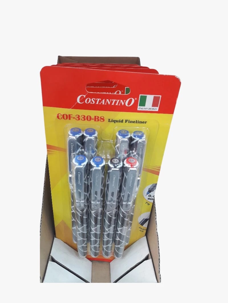 Costantino COF-330-B8 Liquid Fineliner Pens with Unique Design Perfect for Students, Artists, and Professionals Seeking Precision and High Quality in Writing and Drawing.