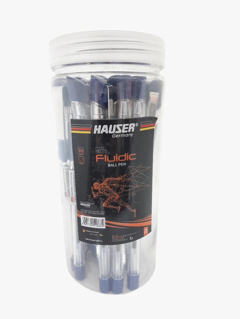 Hauser Fluidic Ball Pens for Smooth Writing, with an Attractive Modern Design, Ensuring a Comfortable and Distinctive Writing Experience for Students and Professionals, with Blue Transparent Cap in a Multi-Pack for All Office Needs.