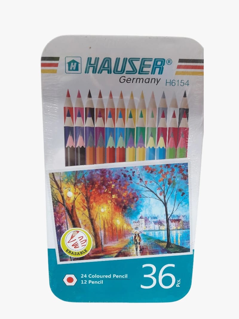 Hauser Colored and Erasable Pencil Set, High-Quality Artistic Design for Art Lovers and Drawing Enthusiasts, Heart of Creative Expression and Family Fun.