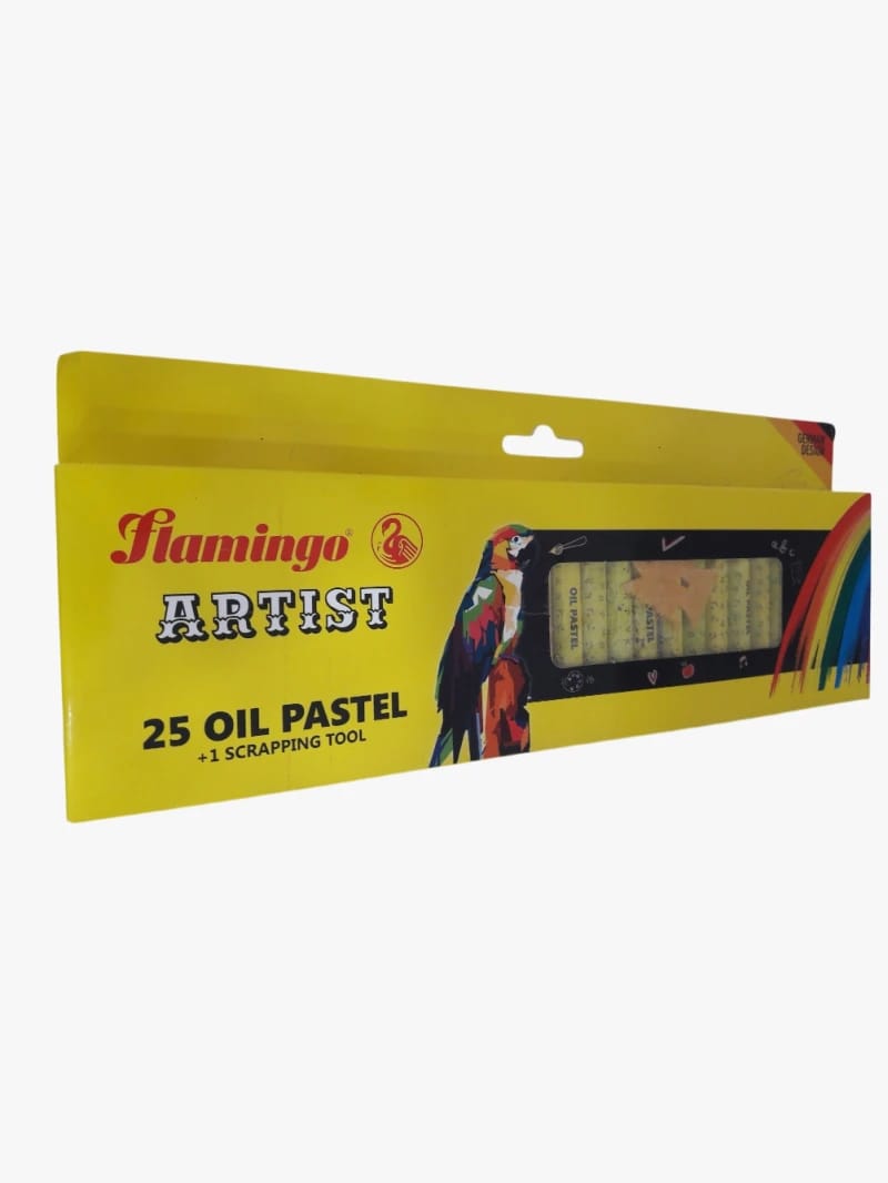 Flamingo Artist Oil Pastel Set with Vibrant Design for Artists Featuring 25 Colors Plus a Scrapping Tool for Creative Fun Drawing Ideal for Kids, Beginners, and Art Enthusiasts