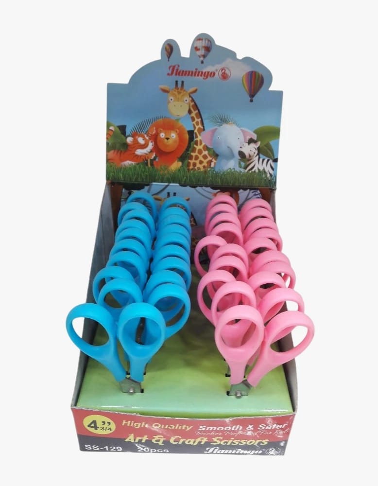 Flamingo Elegant Art & Craft Scissors for Kids in Blue and Pink Animal Design with Smooth Grips Perfect for Safe Precise Fun Cutting at Home and School for Children.