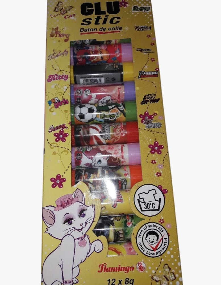 Flamingo Glue Stick Set with a Variety of Designs for Kids Featuring Brand Elements for School and Creative Supplies.