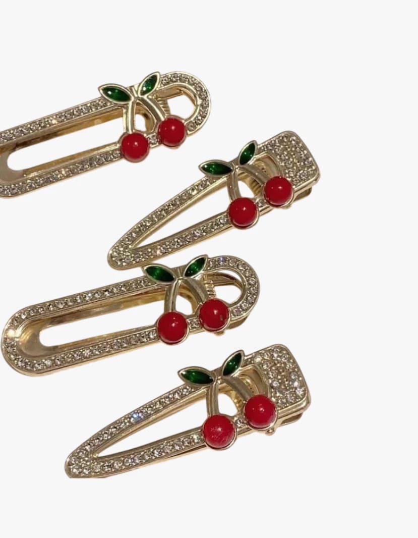 Cherry Design Elegant Hair Clips, Stylish and Fashionable Accessories for Girls and Women from Renowned Brand, Ideal for Shiny and Functional Hair Embellishments, Perfect All Day Look