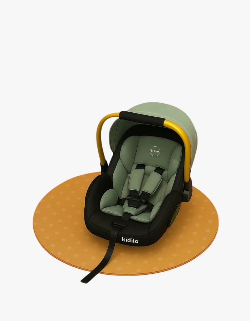 Frizico Kidilo Infant Car Seat with Green Design and Protective Cover, Featuring Safe Handles for Babies, Designed for Comfortable and Secure Family Car Travel.