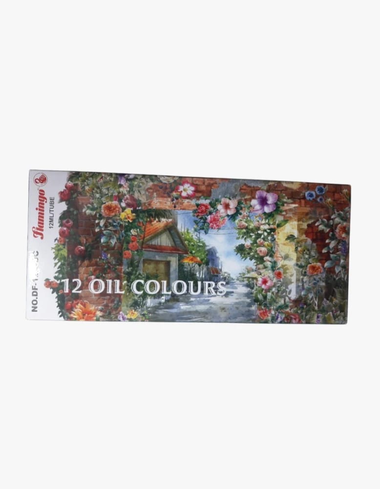Flamingo Oil Colours Set with Vibrant Floral Design for Professionals and Hobbyists, 12 Colors Ideal for Artists of All Levels and Ages, Perfect for All Your Artistic Needs.