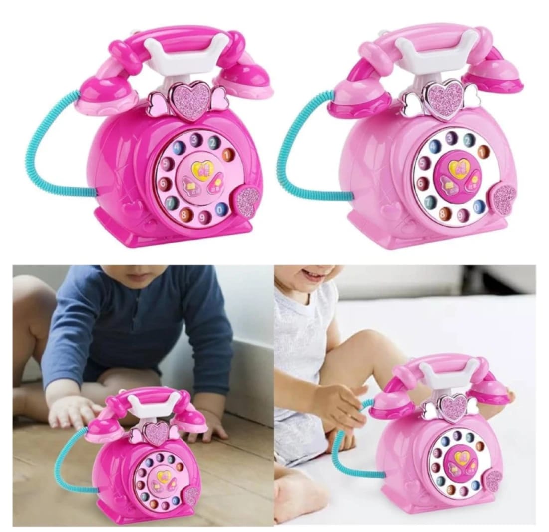 Annie Toy Brand Plastic Telephone for Children - Round Design With Cord and Colorful Buttons, Captivating for Toddlers