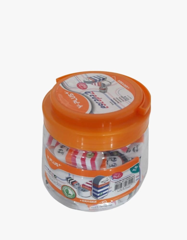 Y-Plus+ Premium Erasers for Kids with Fun Colorful Design, Perfect for Students and Office Supplies, Presented in a Secure Container Featuring 40 Eraser Pieces.