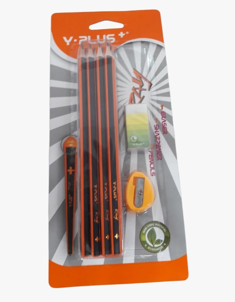Y-PLUS+ طقم أقلام رصاص برتقالي أسود احترافي للطلاب والمدارس مع ممحاة ومبراة للأطفال والمبتدئين