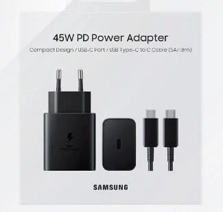 محول طاقة سامسونج 45W PD، شاحن سريع بكابل USB-C إلى USB-C، تصميم مدمج لمستخدمي الأجهزة الذكية الذين يحتاجون إلى شحن سريع وفعال.