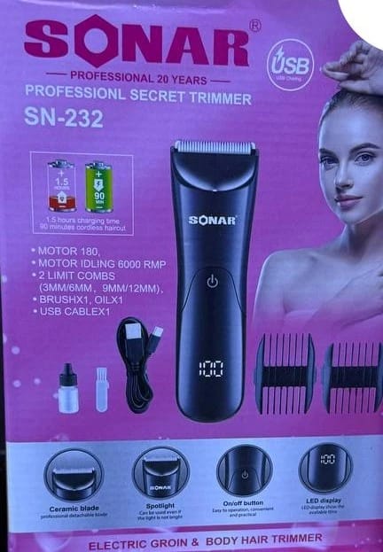 SONAR SN-232 Professional Secret Trimmer, designed for men and women, sleek and powerful design, perfect for body and hair grooming, rechargeable battery with superior control and precision features