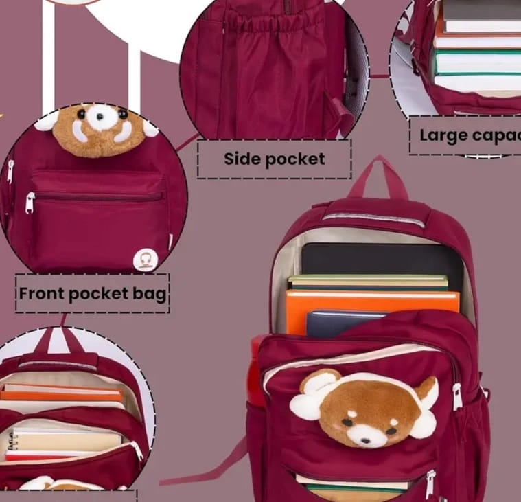 Kids Backpack with Cute Plush Doll Design and Large Capacity with Side Pockets for School Books and Supplies Brand Name for Young Students