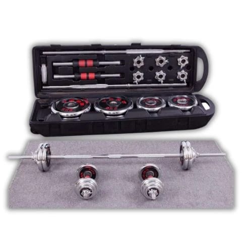 YORK Fitness 50kg Cast Iron Dumbbell with Barbell Set (Chrome)