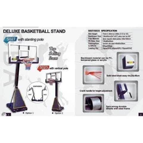 Heavy Official Basketball Hoop (136x80x305CM) Easy Adjustable Height with Double Springs S023