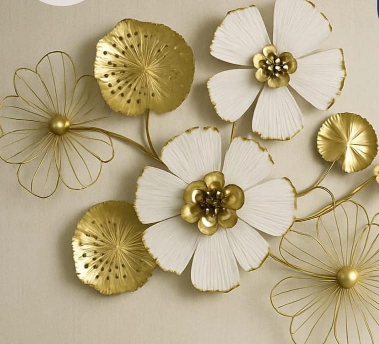 Decorative Wall Panel 3D Floral Design with Luxurious Golden Flowers by Decorento for Interior Design Enthusiasts Seeking Elegant and Sophisticated Home Spaces and Opulent Designs.