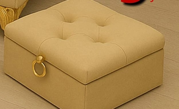 Luxurious Ottoman with Beige Cushion by GlamHome - Square Modern Design Ideal for Elegant Homes, for the Lifestyle Collection and Interior Décor Lovers