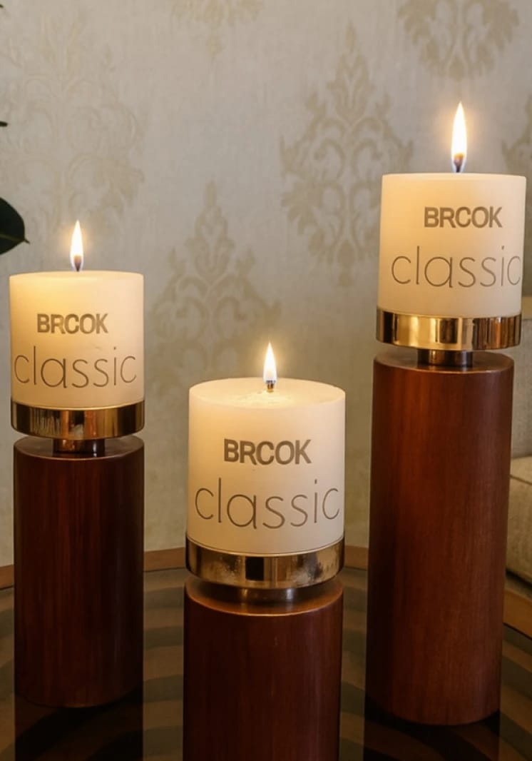BROC Classic Candles with Elegant and Stunning Wooden Bases, Perfect for Luxury Decor Enthusiasts and Warm Lighting for Special Occasions and Daily Events