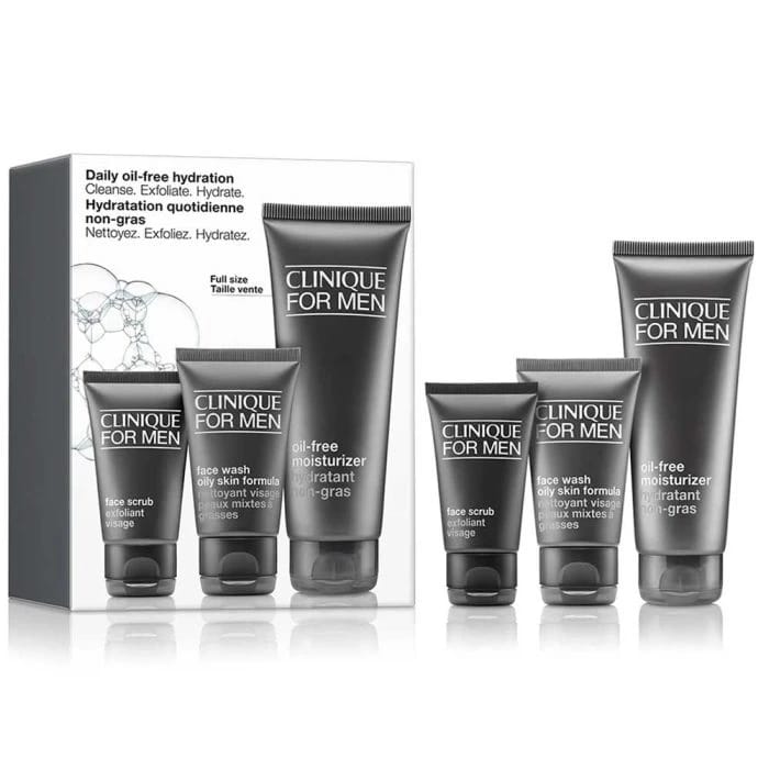 Clinique Daily Oil-Free Hydration Moisturizer 100ml & Face Wash Oily Skin Formula 50ml & Face Scrub 30ml Gift Set For Men
