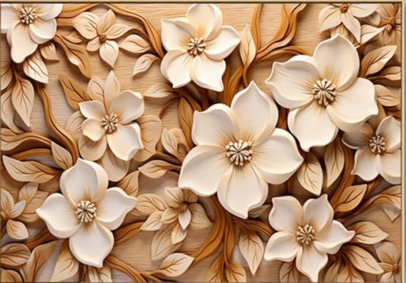 Exquisite Wooden Carved Wall Art with Elegant Warm Blossoms Ideal for Art and Luxurious Home Decor Lovers Seeking Nature's Beauty and Sophisticated Design Enthusiasts