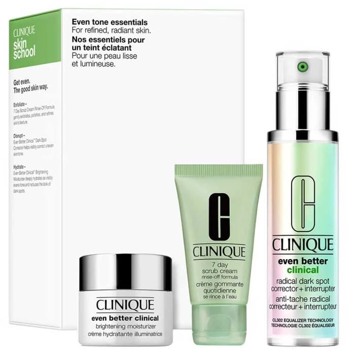 Clinique Even Better Clinical Radical Dark Spot Corrector 50ml & Brightening 15ml & 7 Day Scrub Cream Rinse-Off 30ml Gift Set