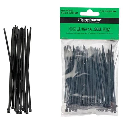 أربطة كابلات ترمينيتور TCT مقاس 2.5x100 ملم - أسود