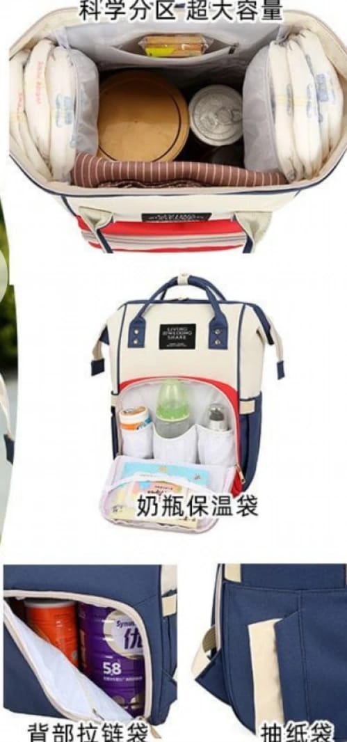 Living-shack Branded, Multi-functional Bag for Moms, Practical and Stylish Design in Blue, Featuring Compartments for Efficient and Easy Daily Baby Essentials Storage.