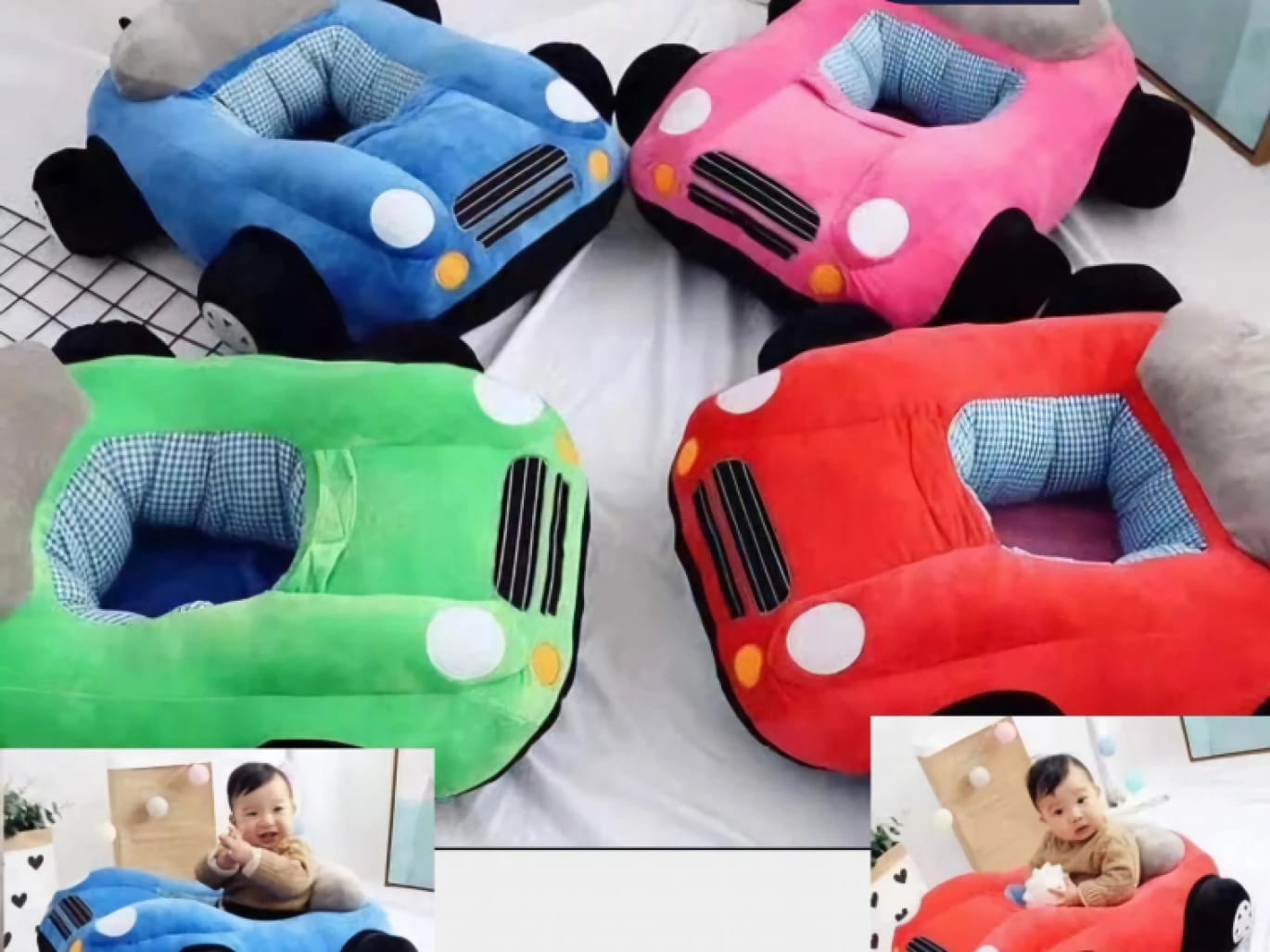 Plush Brand Baby Play Pillow Shaped Like a Car with Bright Colors and Attractive Design, Providing Modern and Safe Comfort for Toddlers While Playing and Sitting Inside the Soft and Cozy Stuffed Car at Home.