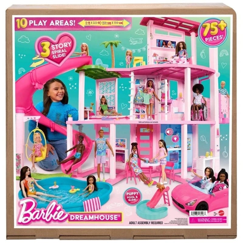 Barbie | Dreamhouse | 75+ Pieces | Pool Party Doll House with 3 Story Slide