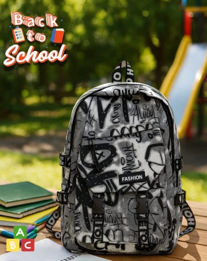 Fashion School Backpack with Trendy Graffiti Design for Kids and Young Fashion Enthusiasts; Offers Ample Space for School Supplies, Textbooks, and Daily Essentials, Perfect for Every School Year.