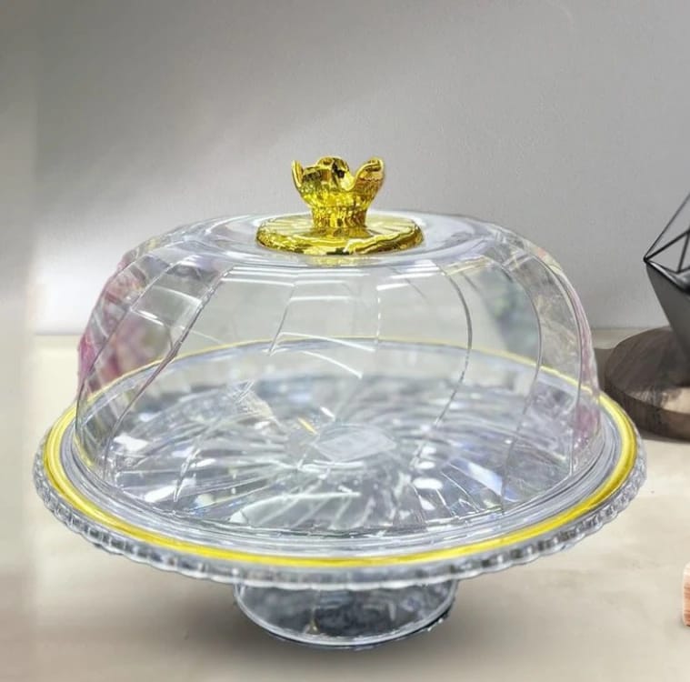 Betty Beauty Luxury Cake Cover Transparent Design with Golden Handle for Display and Protection for Dessert Lovers and Special Occasions, Celebrations Perfect for Beverages and Baked Goods with Sturdy Base