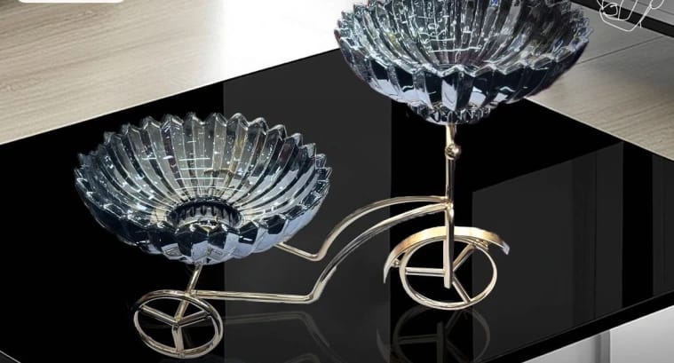 Zhagwani Creations, Luxurious Double Glass Bowl Set with Exquisite Bicycle Design for a Stylish Touch and Delightful Home Decor Piece.